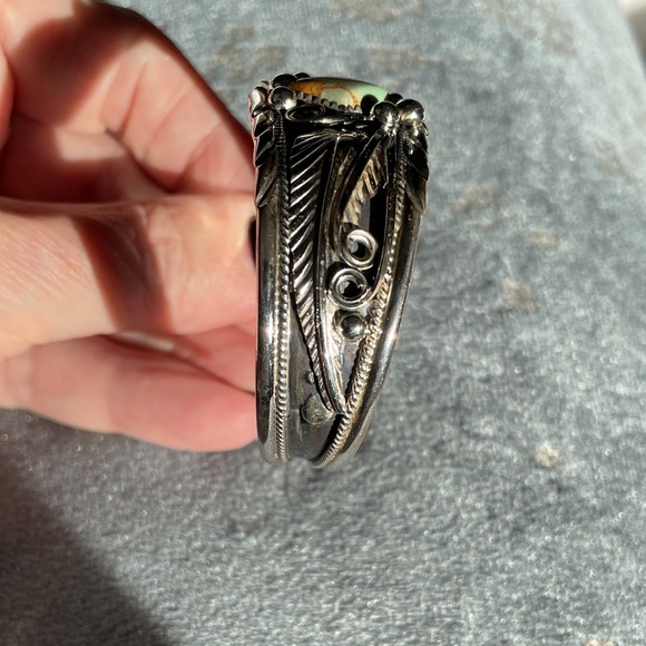 Navajo Sterling Silver Turquoise Bracelet Cuff By Davey Morgan. - Picture 3 of 4